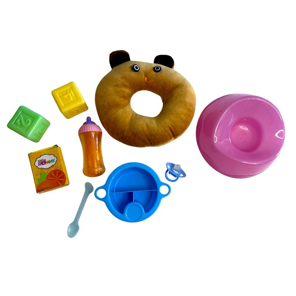 Other - 9-Piece Baby Doll Accessory Play Set w food bowl spoon blocks boppy potty chair